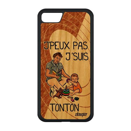 Coque Bois Iphone Se 2020 Silicone Je Peux Pas J'suis Tonton Humour Frêne Telephone Original Marron Etui Enfant Oncle Housse