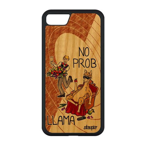 Coque No Prob Lama Iphone Se 2020 Bois Veritable Silicone Cartoon Smartphone 64 Go Drole Marron Llama Telephone Humour Animaux