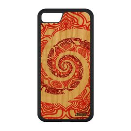 Coque Mandala Pour Iphone Se 2020 Vrai Bois Silicone Couleur 4g Etui Rosace Rouge Imprimé Design Effet 3d Cadeau De Noel Zen