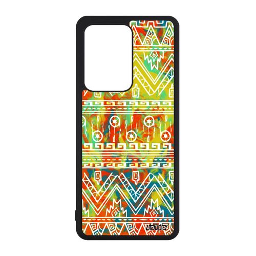Coque Samsung Galaxy S20 Ultra Silicone Motif Azteque Decoratif Smartphone Bumper Fond Tribal Frise Etui Tpu Portable Jolie Jaune De