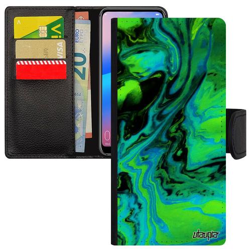 Coque Pour Xiaomi Redmi Note 8 Rabat Peinture Effet Mobile Design Motif Etui Authentique Case Contemporain Acrylique Vert Marbre De