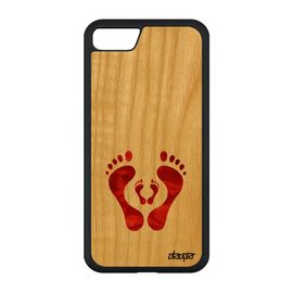 Coque Iphone Se 2020 Bois Silicone Trace De Pas Bebe Telephone Amour Pied Rouge Famille Smartphone Cadeau Femme Femme Dessin