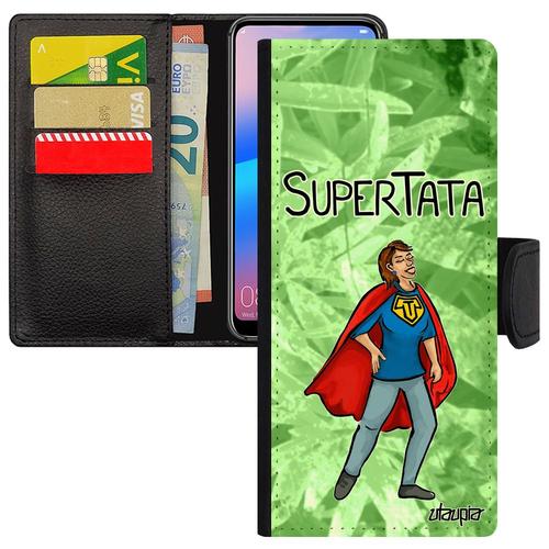 Coque Rigide Samsung Galaxy S20 Ultra Simili Cuir À Rabat Portefeuille Super Tata Etui Drole Comique Pochette Bd Heros Tante Vert De