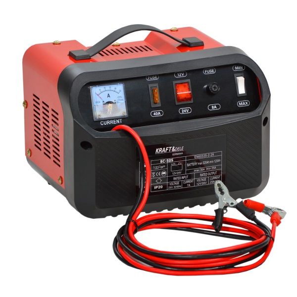 DCRAFT - Chargeur batterie voiture 12V/24V Ampérage charge 30A - Capacité  batterie 90/250Ah - Ampèremètre + Protection polarités - Rouge/Noir