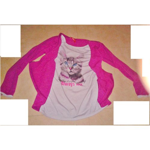 Tshirt Chat Rose Et Blanc 2 En 1 Taille 9 Ans ..