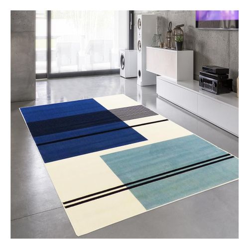 Tapis Chambre 120x170 Tissé Bleu Ciel Rectangle Motif Seventies Lyn1 Blusquare