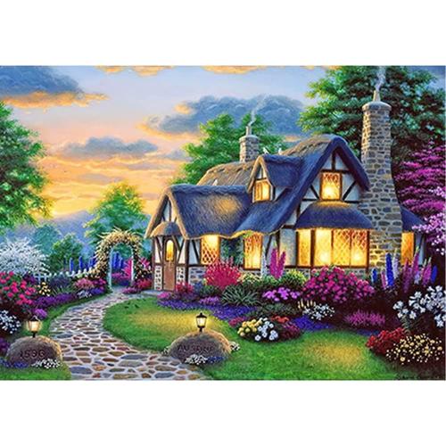 50x40cm Broderie Diamant Carré 5d Complet, Diamond Painting Paysage Jardin,Tableau Perle Diamant Diy Pour Enfants Adultes,Décor Murale D'intérieur Avec Outils-Maison De Campagne