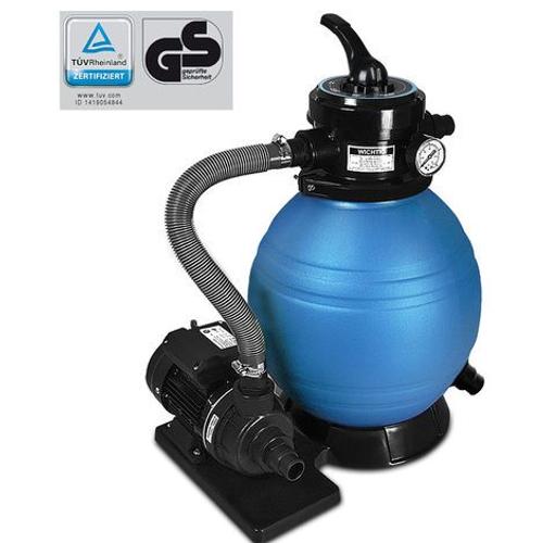 Pompe filtre à sable et particule 10200 l/h métal avec pompe nettoyage 4 fonctions piscine bassins aquatiques indicateur de pression TÜV certifié