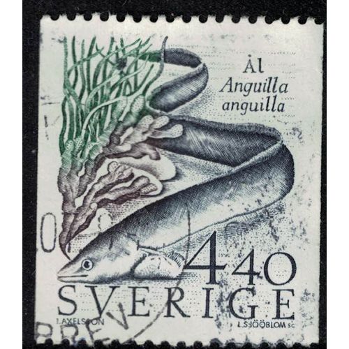 Suède 1988 Oblitéré Used Animal Poisson Anguilla Anguilla Anguille D'europe Su