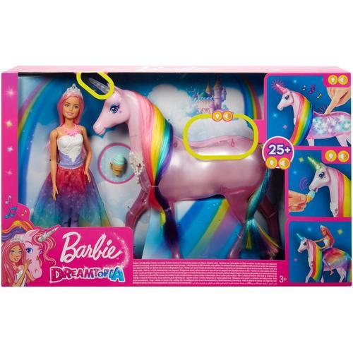 Barbie Dreamtopia Licorne Rose Lumières Magiques Avec Crinière Arc-En-Ciel Sons Et Lumières