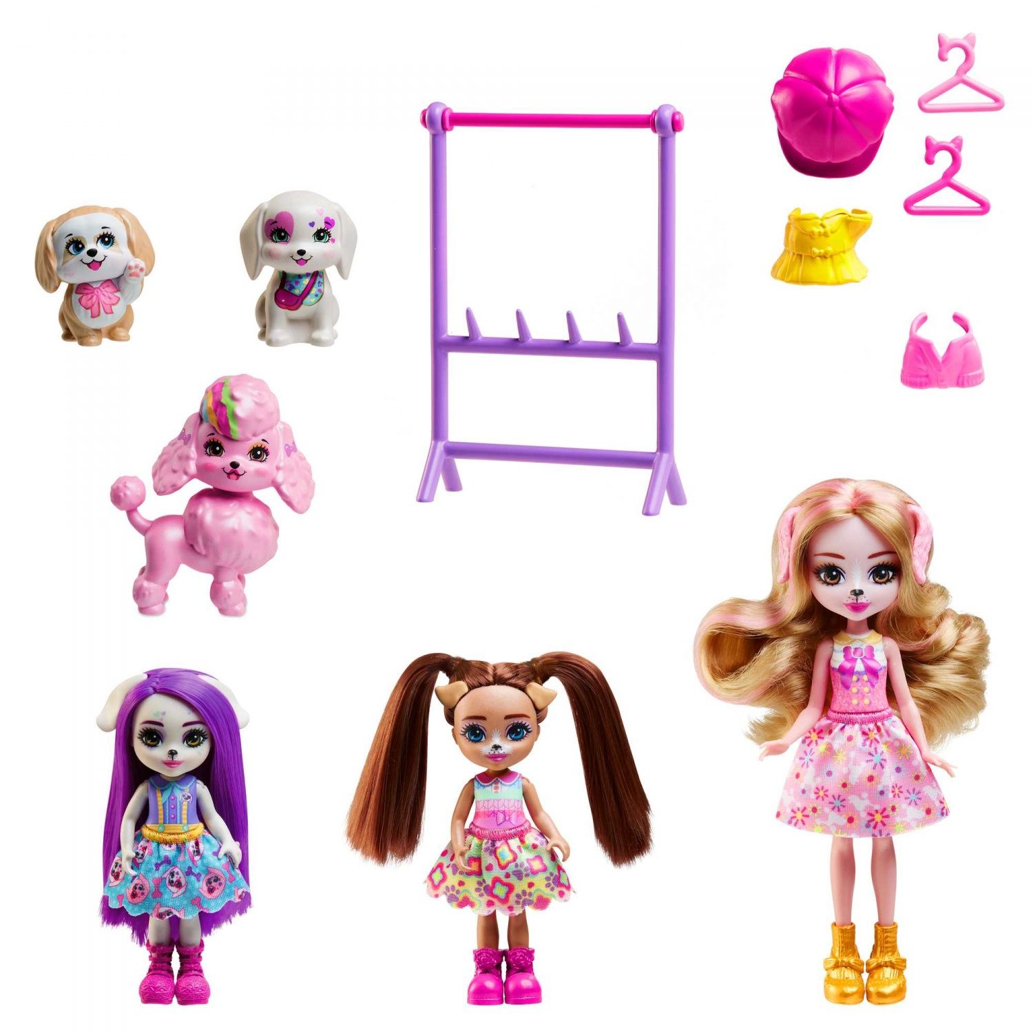 Glam Party Enchantimals - Coffret Famille Chien Et Accessoires - Mini Poupée - 4 Ans Et +