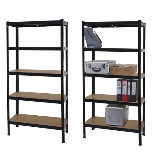 2x Étagère Pour Charges Lourdes Hwc-E33, Étagère D'atelier, Emboîtable, Établi, Métal 180x90x40cm   Noir
