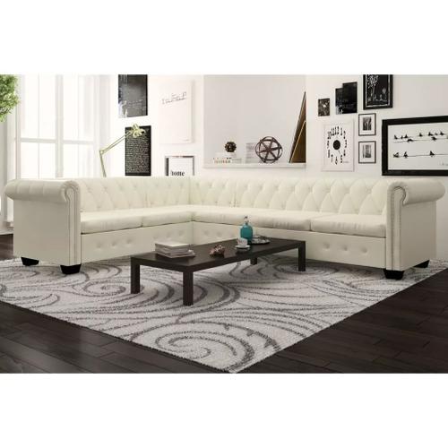 Canapé D'angle Chesterfield 6 Places Cuir Artificiel Blanc