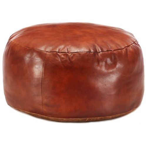 Pouf 60 X 30 Cm Brun Roux Cuir Véritable De Chèvre