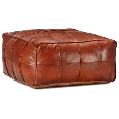 Pouf 60 X 60 X 30 Cm Brun Roux Cuir Véritable De Chèvre
