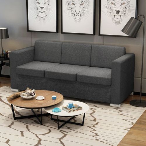 Vidaxl Canapé À 3 Places Tissu Gris Foncé