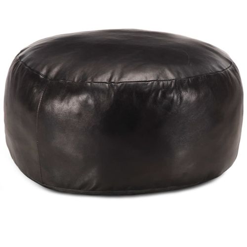 Pouf 60 X 30 Cm Noir Cuir Véritable De Chèvre