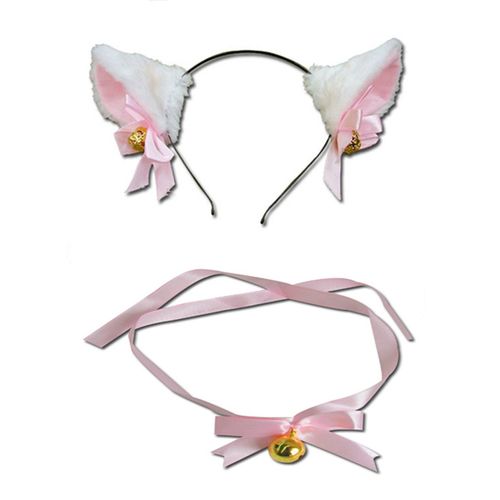 Expédié De Paris - Lot De Serre Tête Oreille De Chat + Collier Choker Ruban Chaîne Ras De Du Cou Grelot Pince Barrette Cheveux Clochettes Kawaii Déguisement Nekomimi