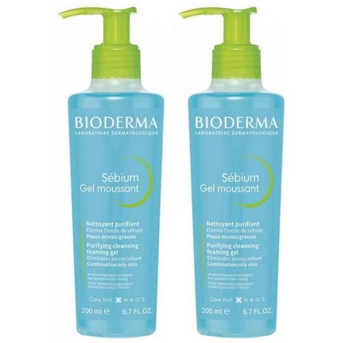 Bioderma Sébium Gel Moussant Nettoyant Purifiant Lot De 2 X 200 Ml 