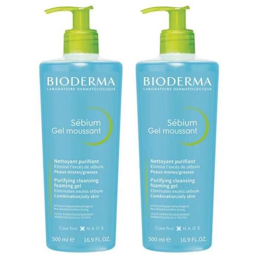 Bioderma Sébium Gel Moussant Nettoyant Purifiant Lot De 2 X 500 Ml 