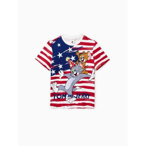 Tom Et Jerry Famille Assortie Independence Day Personnage Rayé Imprimé Cache-Couche , Tee-Shirt , Robe