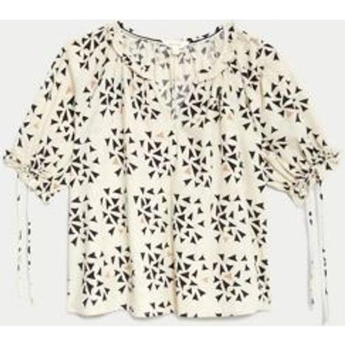 Blouse En Lin À Manches Bouffantes Et Motif Géométrique - Multicolore