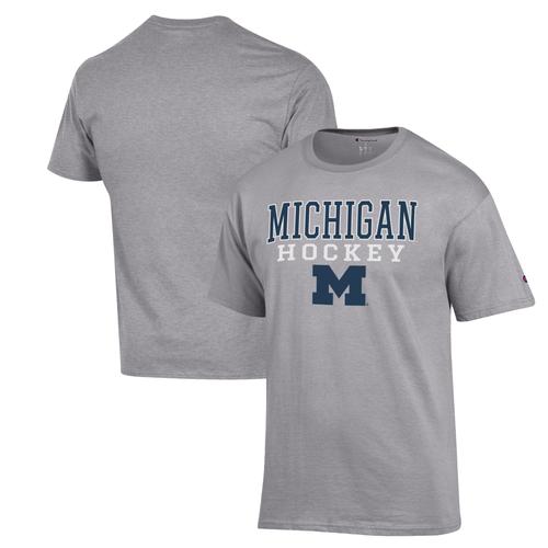 T-Shirt Champion Heather Grey Michigan Wolverines Stack Logo Hockey Powerblend Pour Hommes