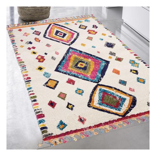 Tapis Berbère 160x230 Tissé Motif Ethnic Lyn5 Ourika Ivoire