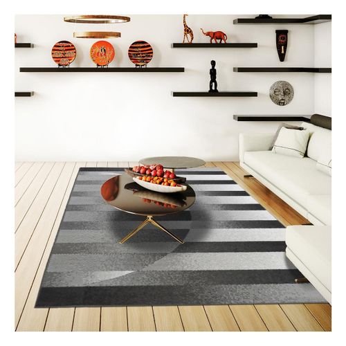 Tapis Salon 160x225 Tissé Gris Et Noir Rectangle Motif Géométrique Lyn1 Diapo