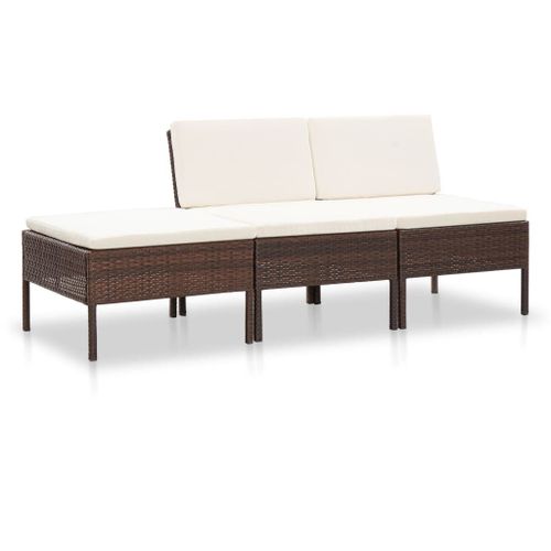 Salon De Jardin 3 Pcs Avec Coussins Résine Tressée Marron