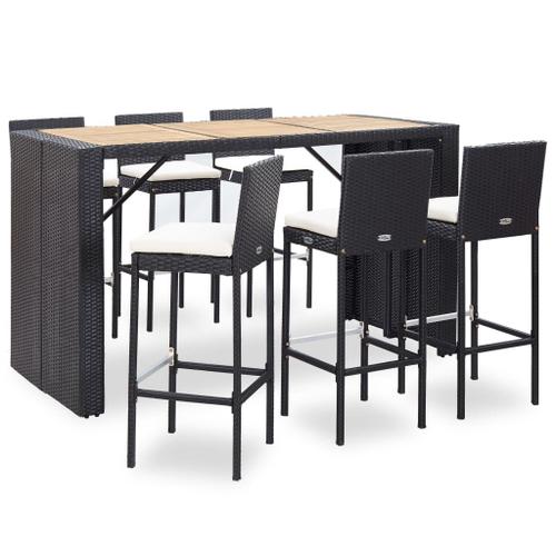 Ensemble De Bar De Jardin 7 Pcs Et Coussins Résine Tressée Noir