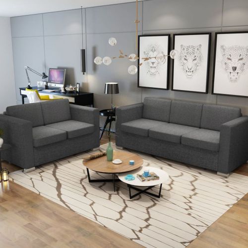 Vidaxl Ensemble De Canapés Deux Pièces Tissu Gris Foncé