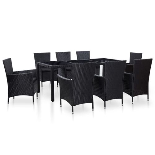 Ensemble À Dîner D'extérieur 9 Pcs Résine Tressée Noir