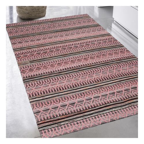 Tapis Salon 160x230 Fait À La Main Rose Rectangle Motif Ethnique Vorela