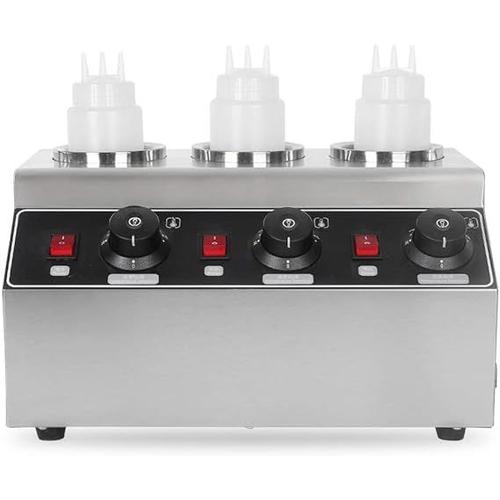 30-85°C Acier Inoxydable Distributeur de Pompe Chauffe-Sauce et Fromage, electrique Commercial Chauffe-Sauce a 3 tetes