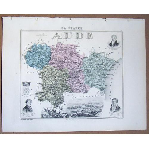 Gravure Du Departement De L' Aude . Atlas Migeon 1886