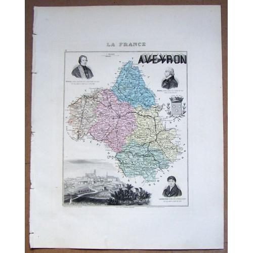 Gravure Du Departement De L' Aveyron . Atlas Migeon 1886