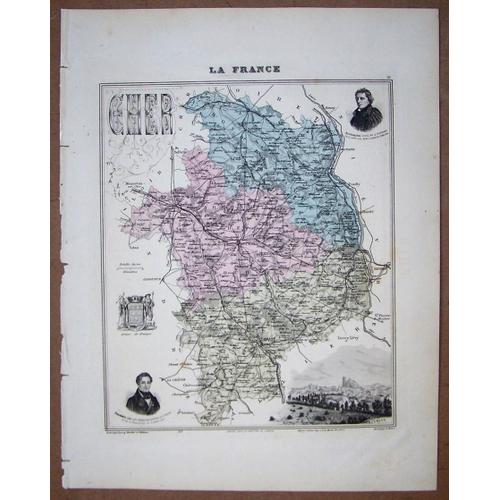Gravure Du Departement Du Cher . Atlas Migeon 1886