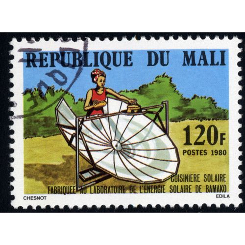 Timbre Cuisinière Solaire Fabriquée Au Laboratoire De LÉnergie Solaire De Bamako.République Du Mali.120f.Postes.1980.