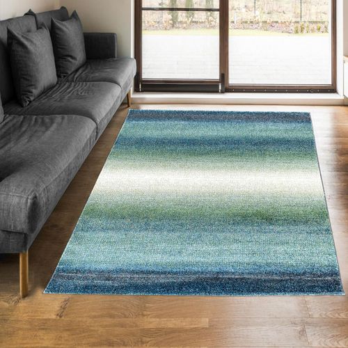Tapis Chambre 60x110 Tissé Bleu Et Bleu Clair Rectangle Motif Géométrique Brado