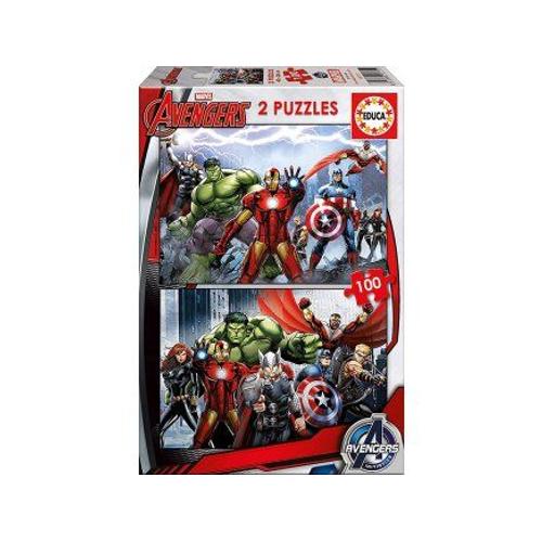 Puzzle Enfant - Avengers - 2 X 100 Pieces - Educa Collection Super Heros Marvell Iron Man Thor Hulk Falcon Captain America