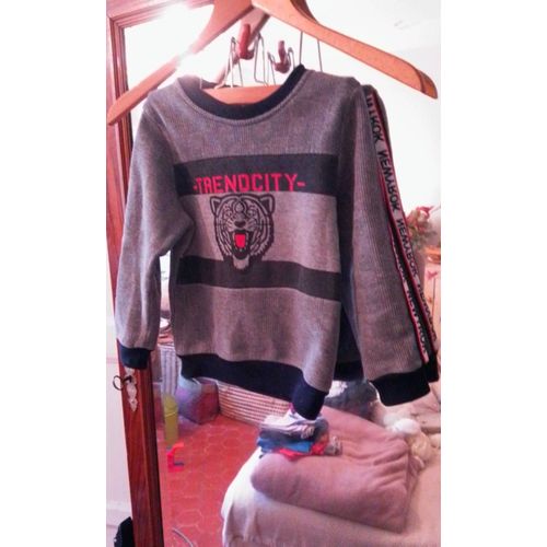 Sweat Gris Motif Tigre Noir/Rouge 6 Ans Shialy.