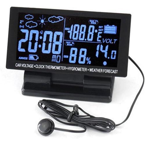 1 4in Digital Thermomètre Voiture Hygromètre Voltage Horloge 12V LCD Prévisions météorologiques