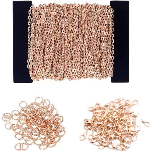 Chaine Pour Artisanat 131 Pièces Chaîne Métal Collier À Maillons Plaqués Avec 100 Anneaux De Saut Et 30 Fermoirs Pour Fabrication Chaîne De Bijoux Diy Accessoires(Or Rose)