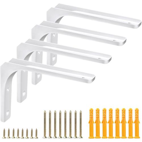 Equerre Etagere Murale,4 Pièces 20cm Blanche Support Étagère Murale Metal Support d'Étagère,Charge Lourde Equerre Fixation Etagere pour Cuisine Garage