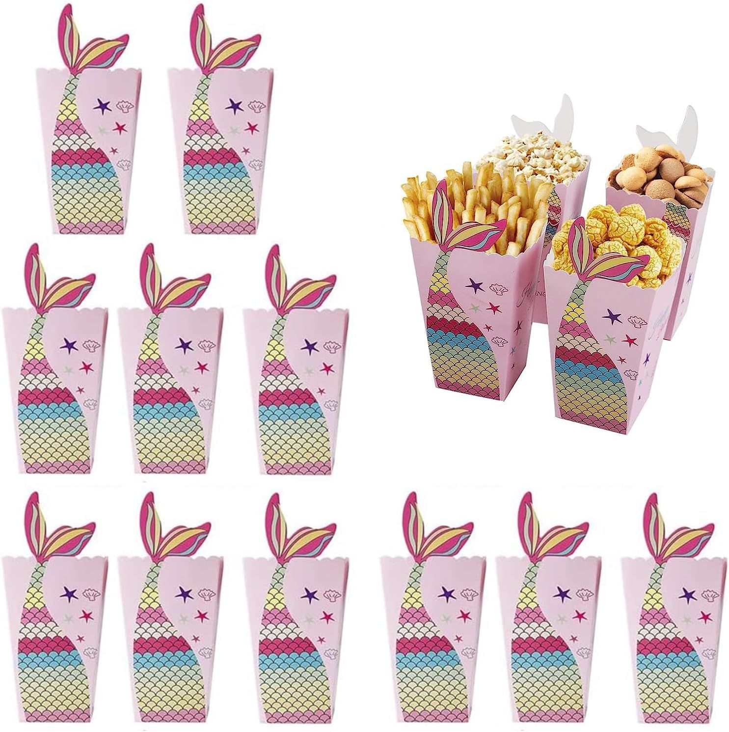 24 Pièces Boîtes De Pop-Corn Sirène, Sac À Pop-Corn, Sacs De Pop-Corn En Carton, Sacs De Pop-Corn Sirène, Sac De Pop-Corn En Queue, Convient Pour Le Cinéma, La Fête D'anniversaire