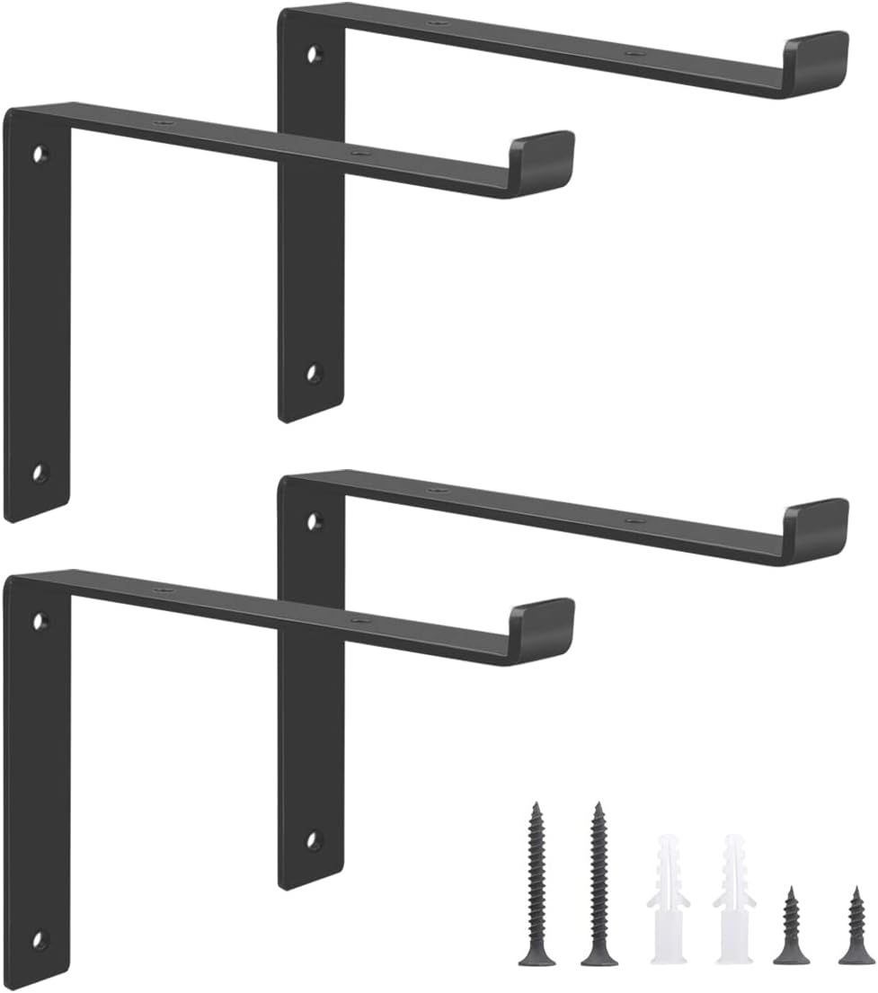 Equerre Etagere Murale,4 Pièces 25cm Noir Support Étagère Murale Metal Industrielle Support d'Étagère,Charge Lourde Equerre Fixation Etagere pour Cuisine Garage