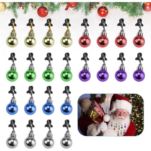 24 Pièces Noël Barbe Boules, Mini Clochette Barbe Colorés, Décorations Boules Barbe Noël, Grelot Boule de Noël pour Décoration Noël Visage