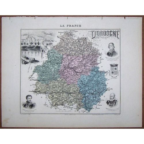 Gravure Du Departement De La Dordogne . Atlas Migeon 1886