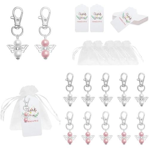 Cadeau de Mariage 20 Pièces Ange Porte-clés avec Sachets en Organza et Étiquettes Cadeaux Cadeau d'Invité Cadeau de Remerciement Cadeau de Souvenir de Mariage pour Communion Baptême Mariage